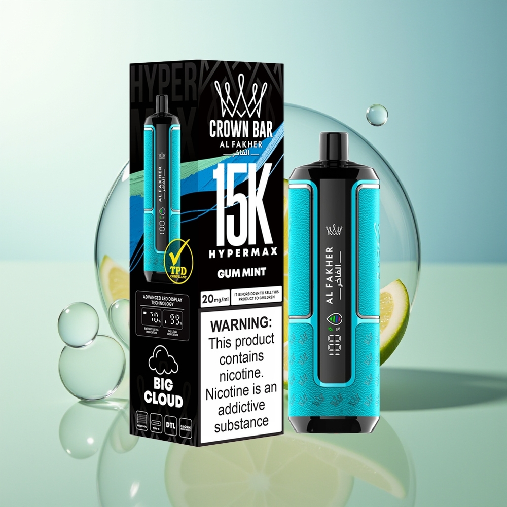 Al Fakher Crown Bar 15K Ipermax Gomma Menta Compatto Portatile