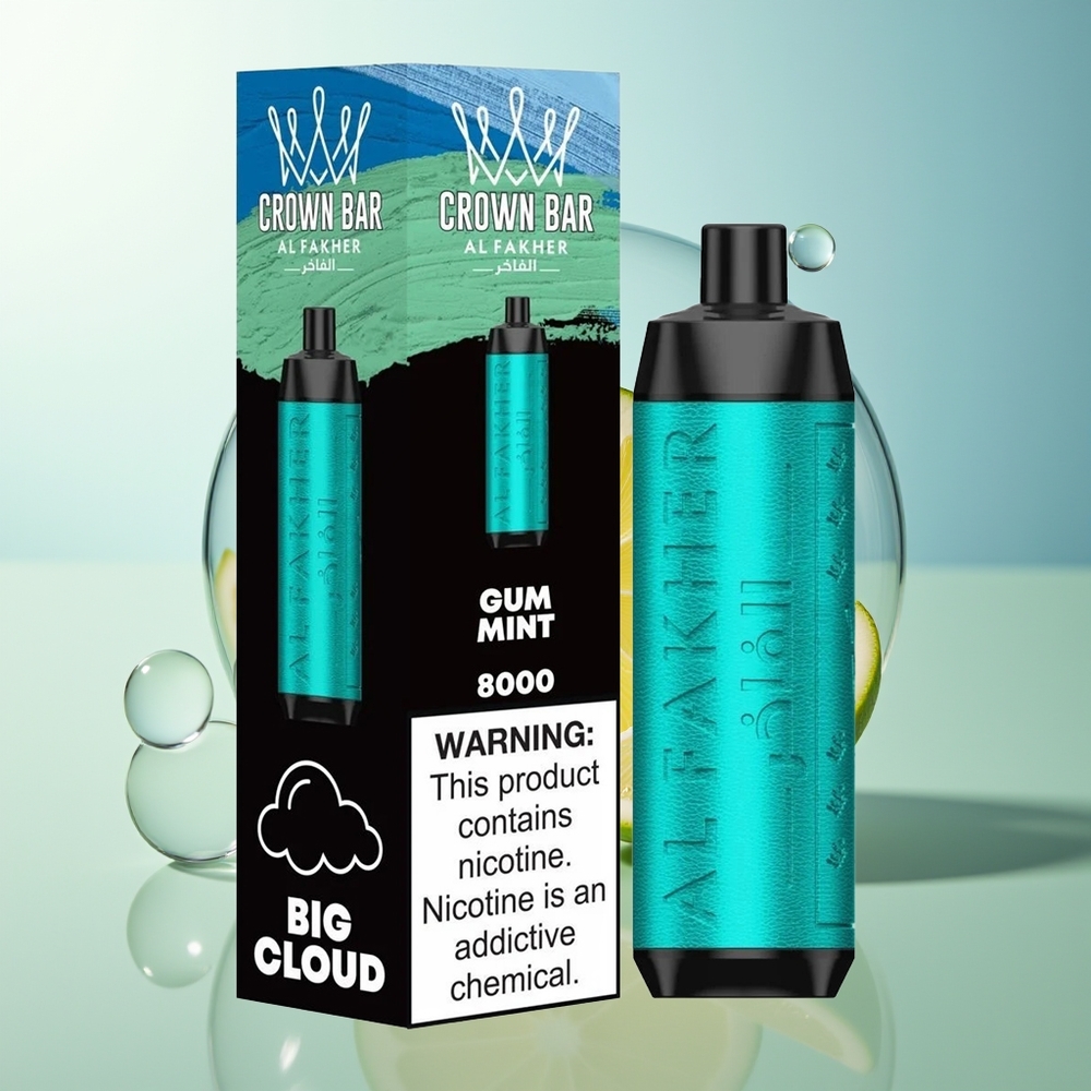Al Fakher Crown Bar 8000 Cristallo Gomma Menta Ricarica USB Tipo-C 18ml
