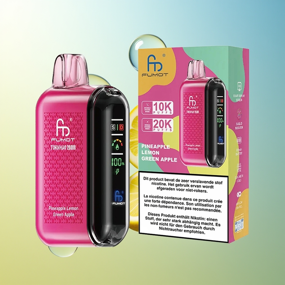 Fumot Tornado 20000 Puff Ananas Limone Mela Verde Dual Mesh Coil Smart Display
