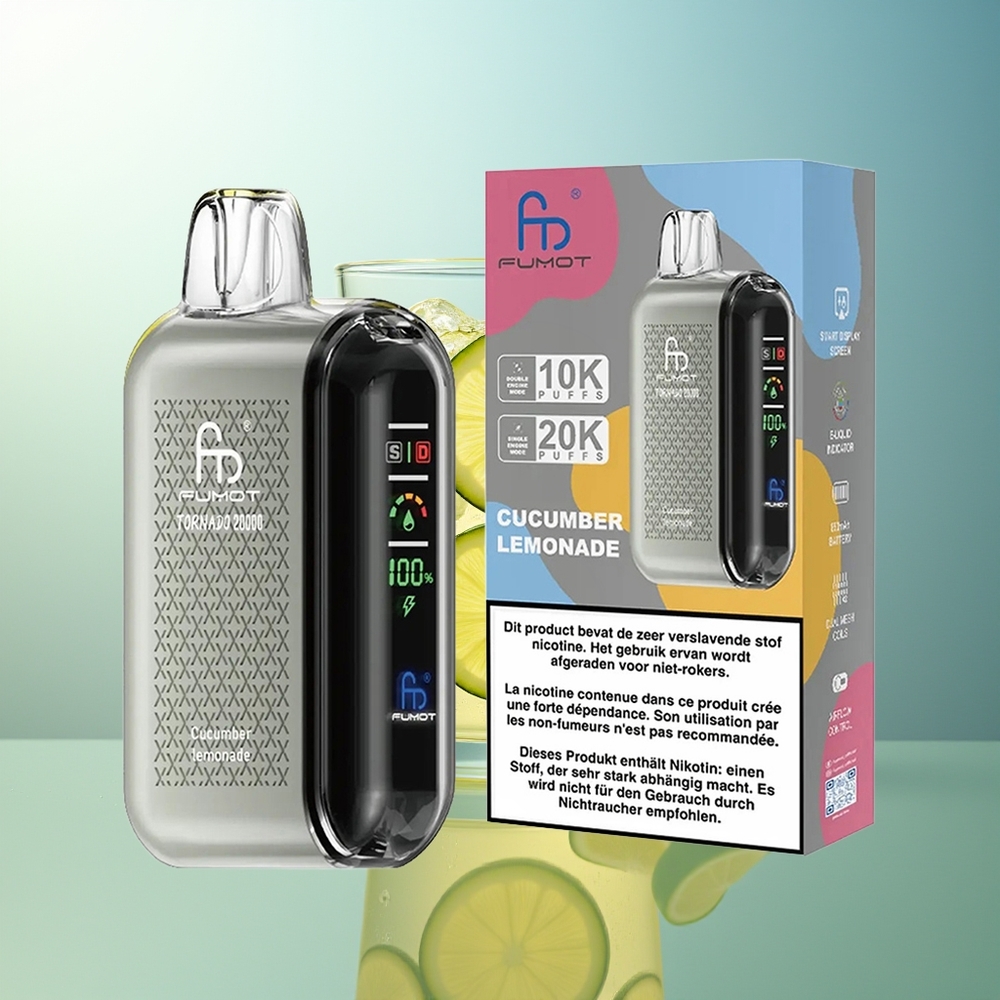 Fumot Tornado 20000 Puff Cetriolo Limonata Dual Mesh Coil Smart Display