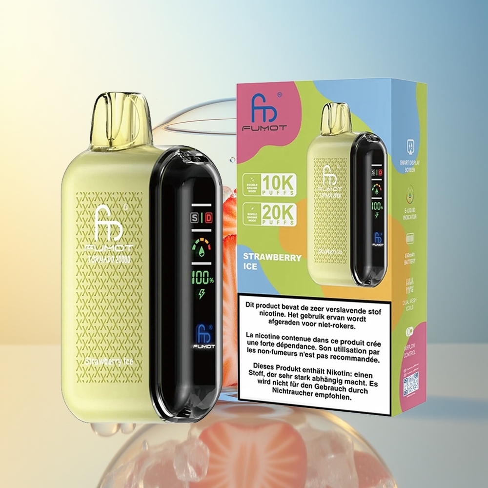 Fumot Tornado 20000 Puff Fragola Ghiaccio Dual Mesh Coil Smart Display