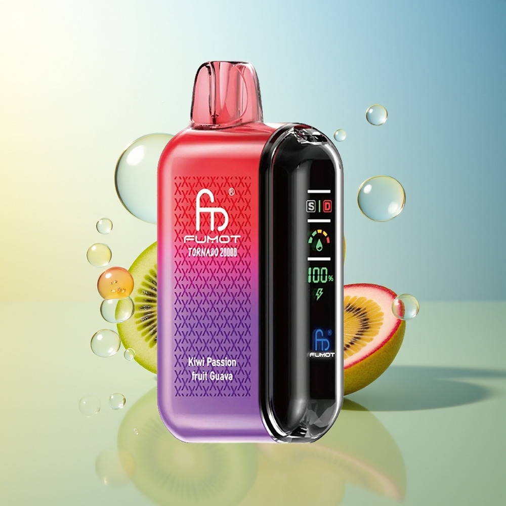 Fumot Tornado 20000 Puff Kiwi Frutto della Passione Guava Dual Mesh Coil Smart Display