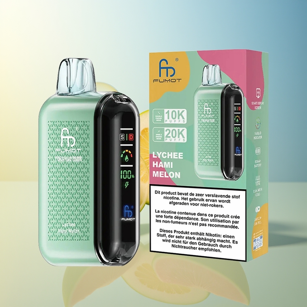 Fumot Tornado 20000 Puff Litchi Melone Hami Dual Mesh Coil Smart Display
