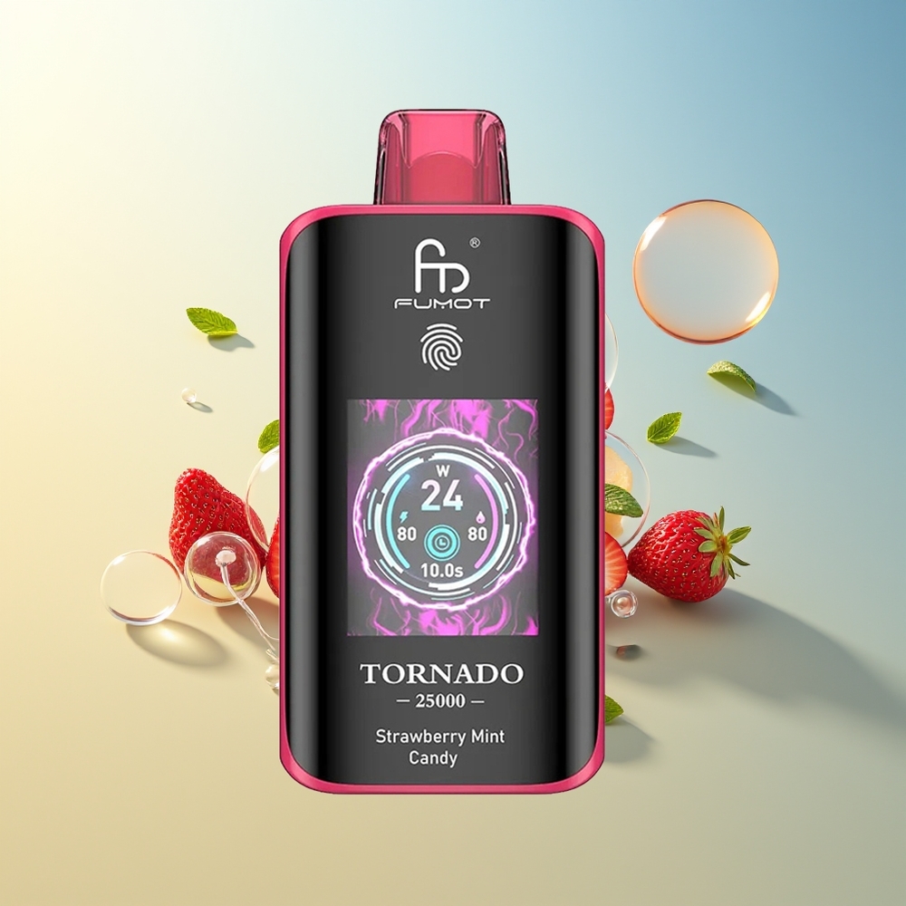 Fumot Tornado 25000 Puff Fragola Menta Caramella 700mAh Ricaricabile 20ml