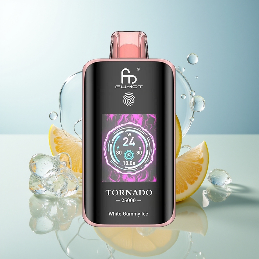 Fumot Tornado 25000 Puff Gommosa Bianca Ghiaccio Schermo HD Batteria Ricaricabile