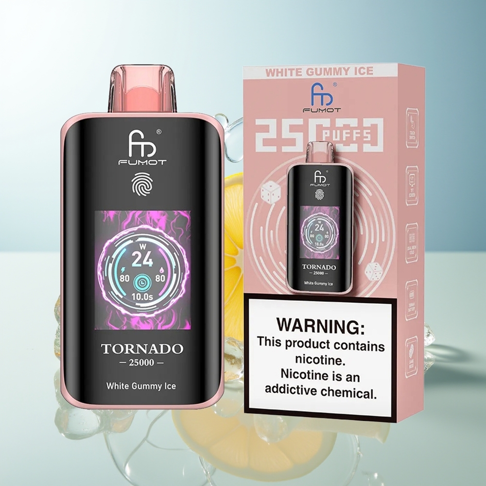 Fumot Tornado 25000 Puff Gommosa Bianca Ghiaccio Schermo HD Batteria Ricaricabile