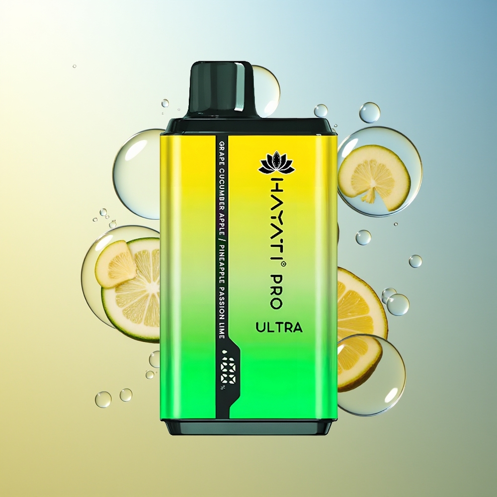 Hayati Pro Ultra 15000 Puff Dispositivo di Vapo Uso Singolo Uva Cetriolo Mela Ananas Passione 24ml 850mAh