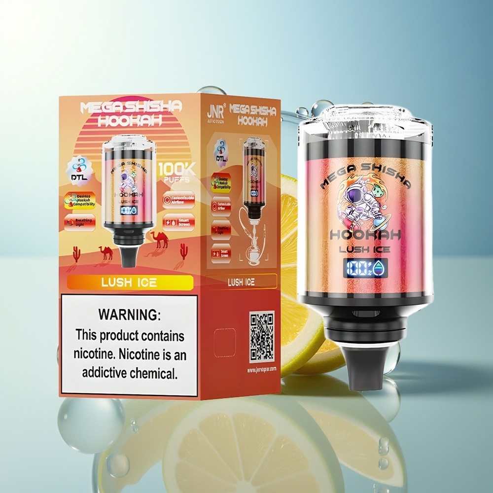 JNR Mega Shisha Hookah 100K Ghiaccio Lussureggiante 2200mAh Schermo Intelligente