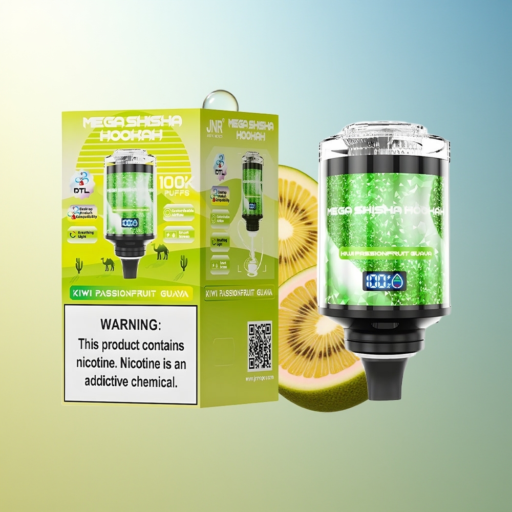 JNR Mega Shisha Hookah 100K Kiwi Frutto della Passione Guava Schermo Interattivo Ricarica Rapida