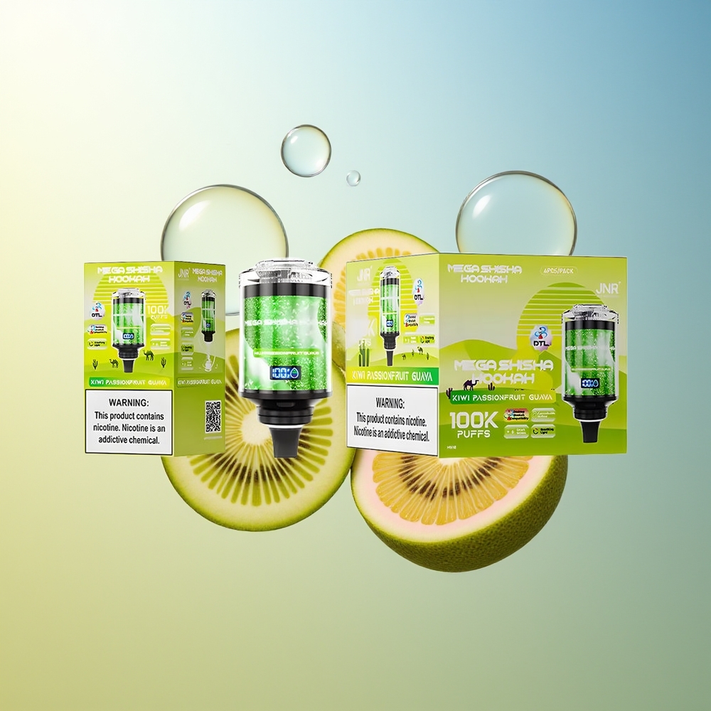 JNR Mega Shisha Hookah 100K Kiwi Frutto della Passione Guava Schermo Interattivo Ricarica Rapida