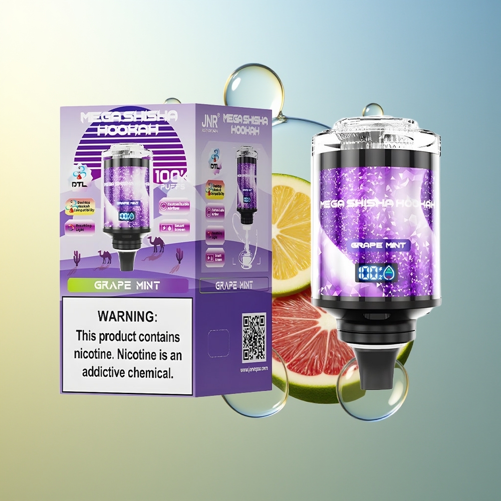 JNR Mega Shisha Hookah 100K Uva Menta Schermo Interattivo Aria Regolabile
