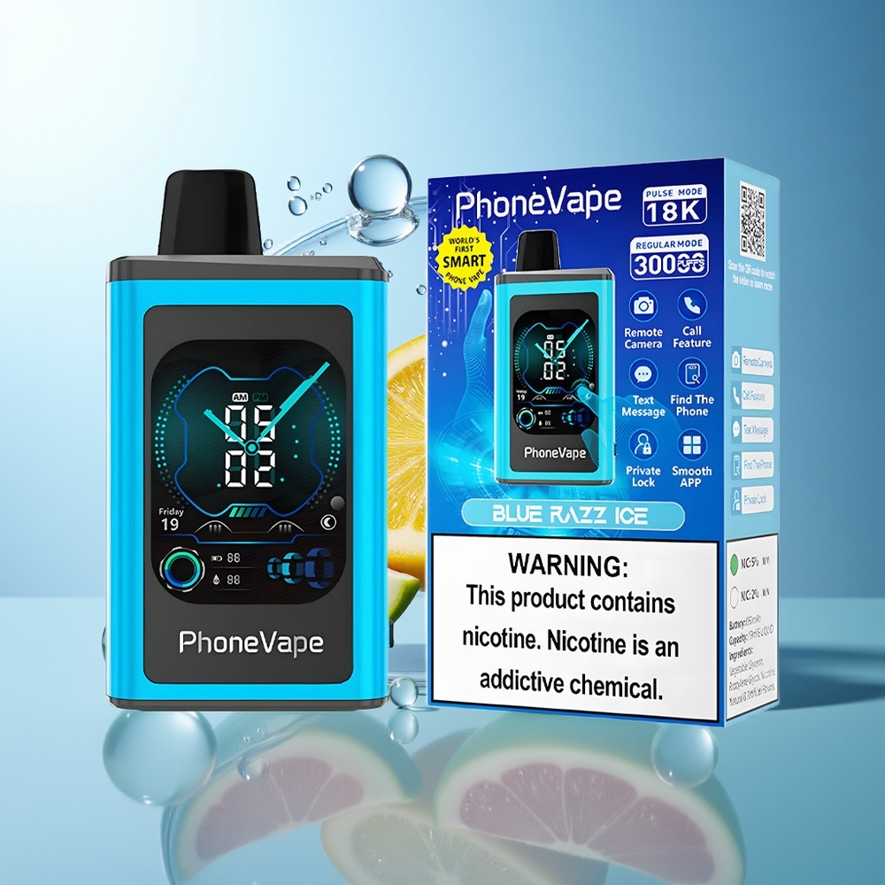 JNR PhoneVape 30000 boccate Blue Razz Ghiaccio Batteria Ricaricabile 850mAh Schermo Completo