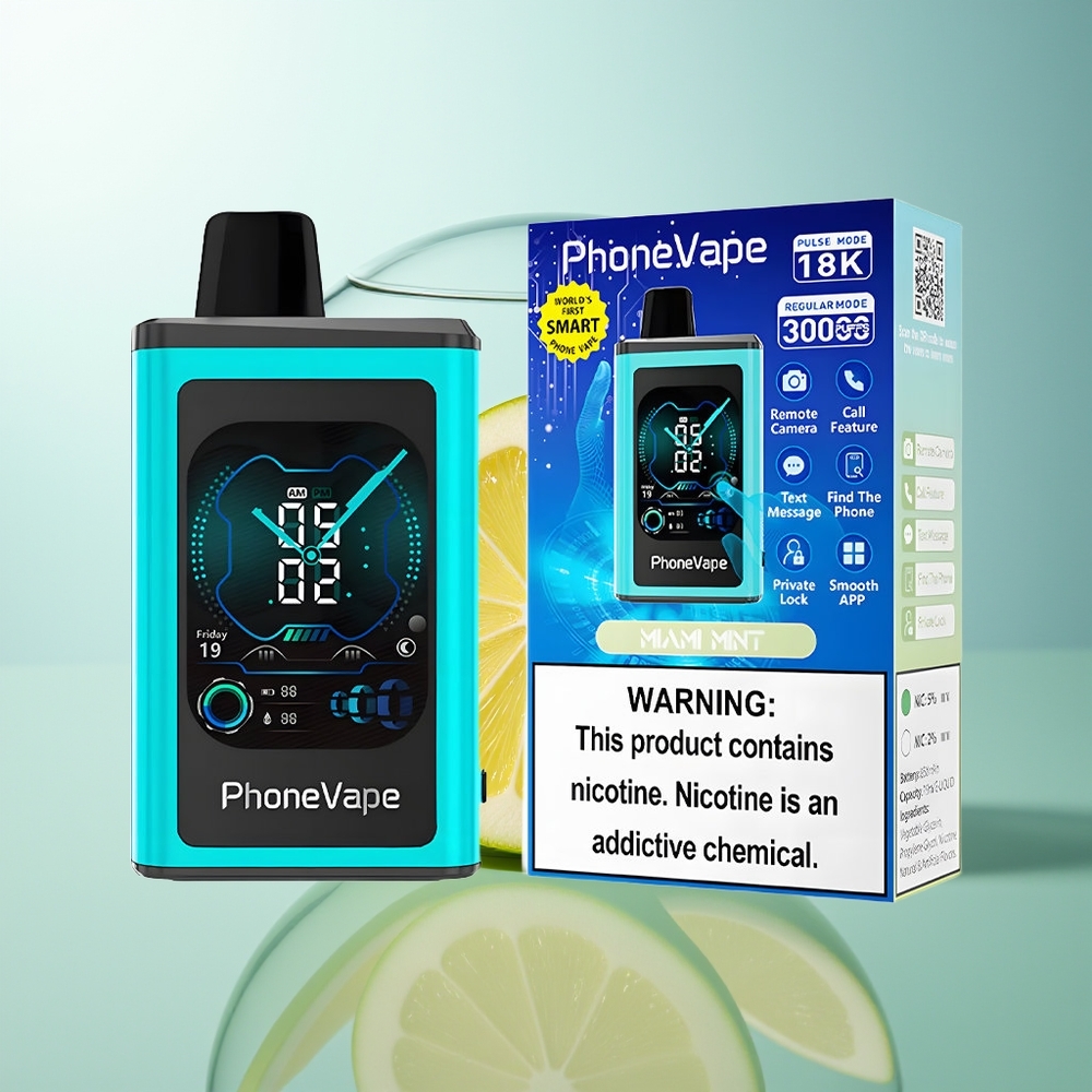 JNR PhoneVape 30000 boccate Menta Miami Schermo Completo Turbo