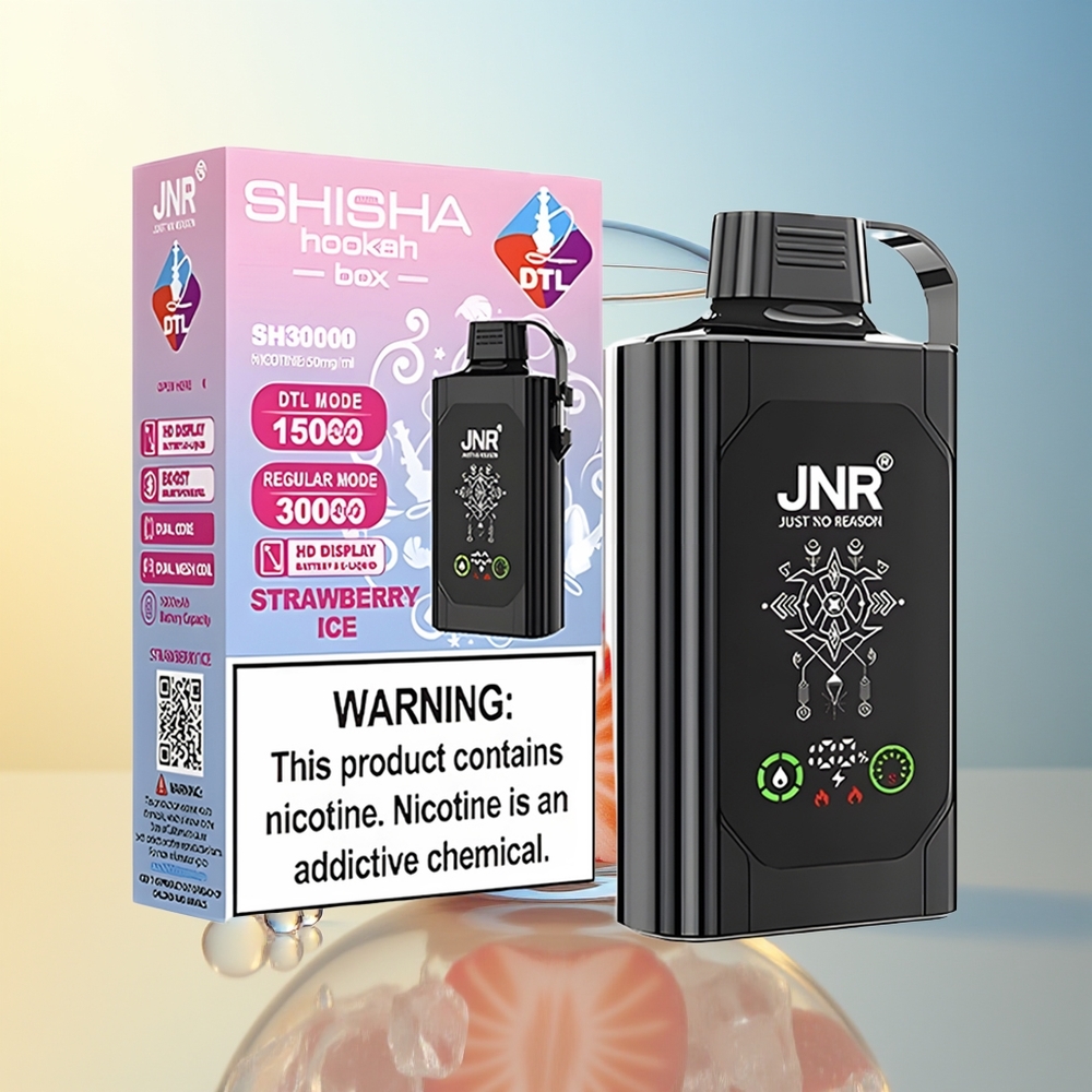 JNR Shisha Hookah Box 20500 Puff Fragola Ghiaccio Display HD Dual Mesh Coil