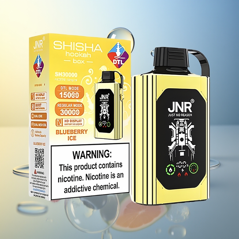 JNR Shisha Hookah Box 20500 Puff Mirtillo Ghiaccio Display HD Dual Mesh Coil