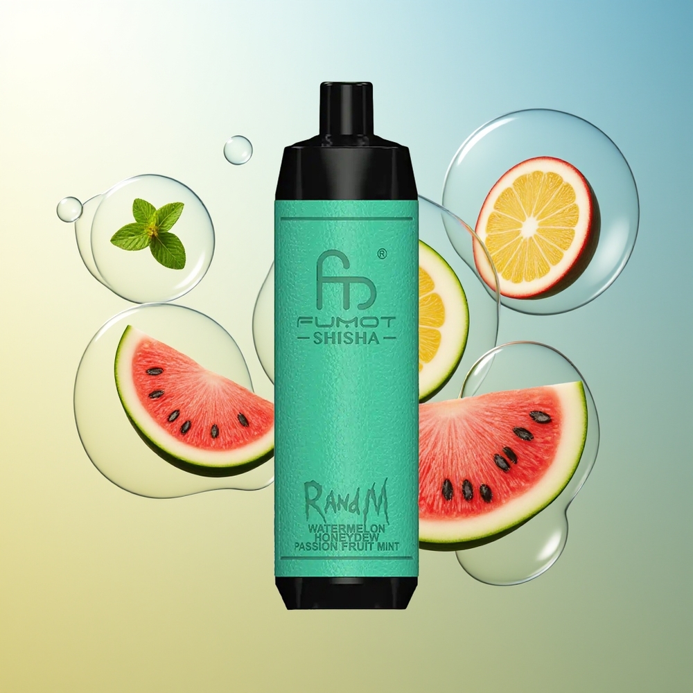 RandM Fumot Shisha 10000 Puff Anguria Melone Verde Frutto della Passione Menta 18ml Tipo-C