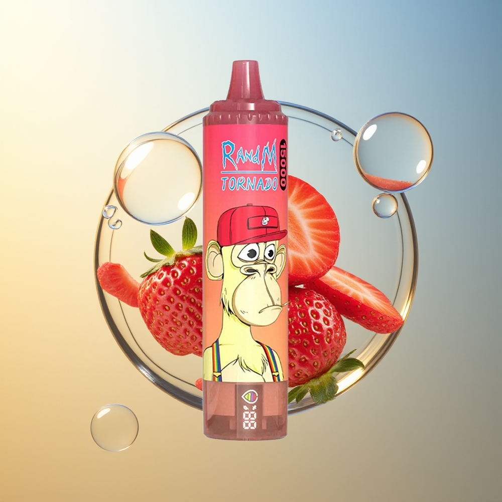 RandM Fumot Tornado 15000 Puff Fragola Toro Rosso LCD Tipo-C