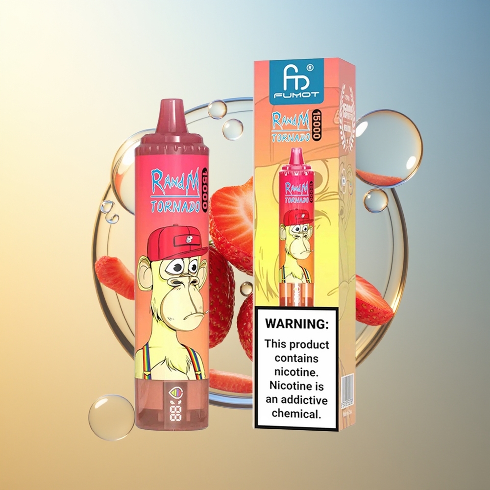 RandM Fumot Tornado 15000 Puff Fragola Toro Rosso LCD Tipo-C