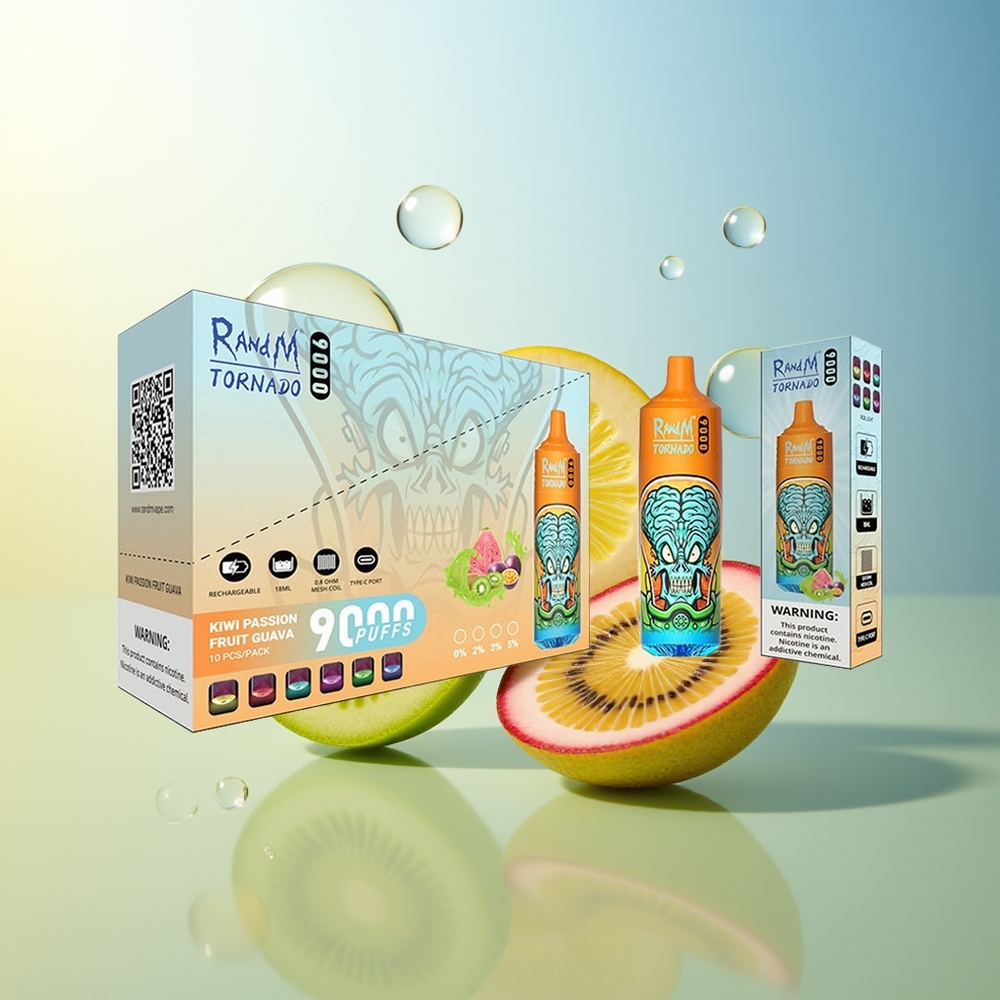 RandM Fumot Tornado 9000 Puff Kiwi Frutto della Passione Guava Display RGB