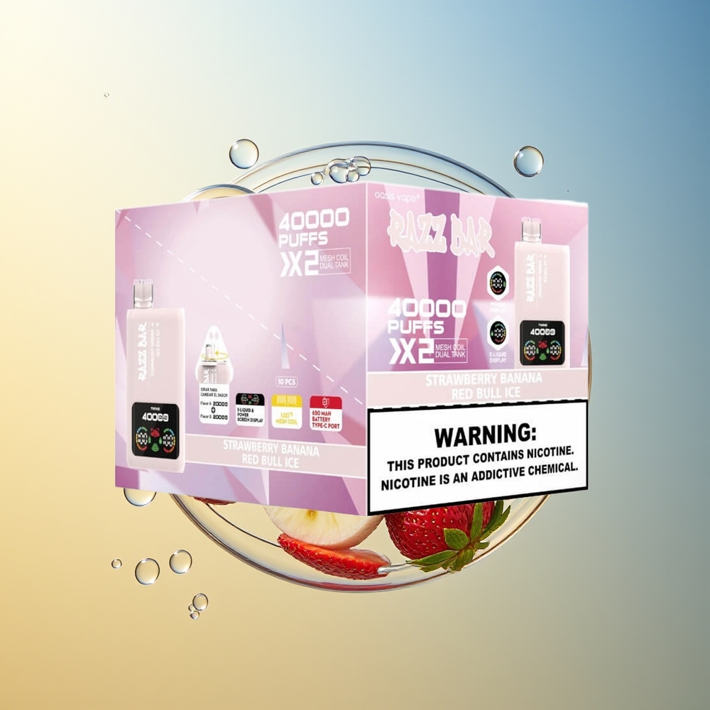 Razz Bar 40000 Puff Display Schermo Dispositivo Vape Fragola Banana - Red Bull Ghiaccio 1.0Ohm 2 Mesh Coil 5% Nicotina