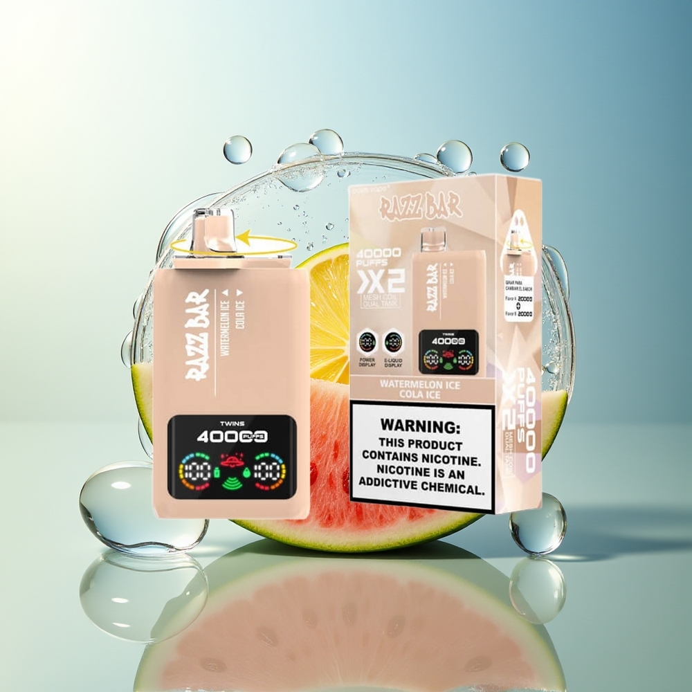 Razz Bar 40000 Tiri Dispositivo di Vapo USA e Getta Anguria Ghiacciata - Cola Ghiacciata con Schermo Display e 2%,5% Contenuto di Nicotina