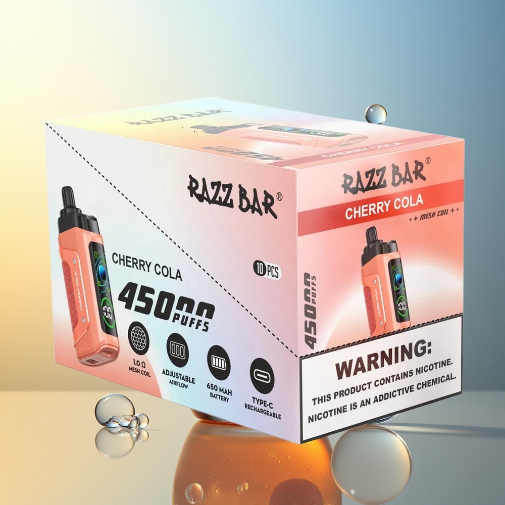 Razz Bar 45000 Puff Vape Dispositivo Ciliegia Cola Mesh Coil 20 mg/ml
