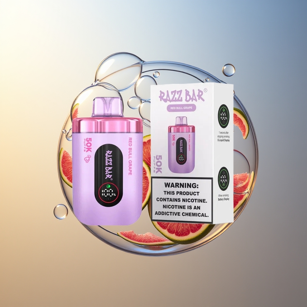 Razz Bar 50K Morsi Vape Disposable Toro Rosso Uva Mesh Coil 2% Nicotina