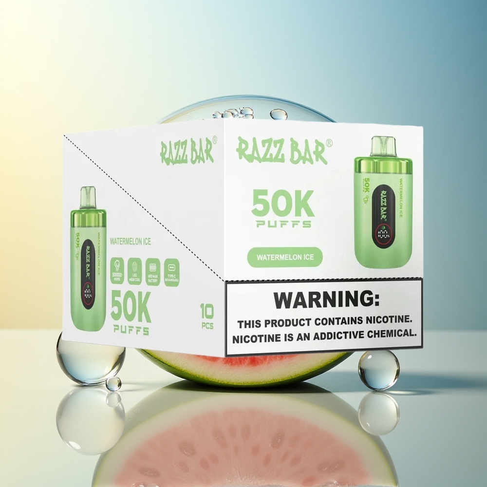 Razz Bar 50K Puff Disposable Vape Anguria Ghiaccio Tipo-C Ricaricabile 1.0 Ohm