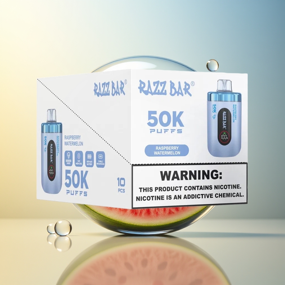 Razz Bar 50K Puff Disposable Vape Lampone Anguria Tipo-C Ricaricabile