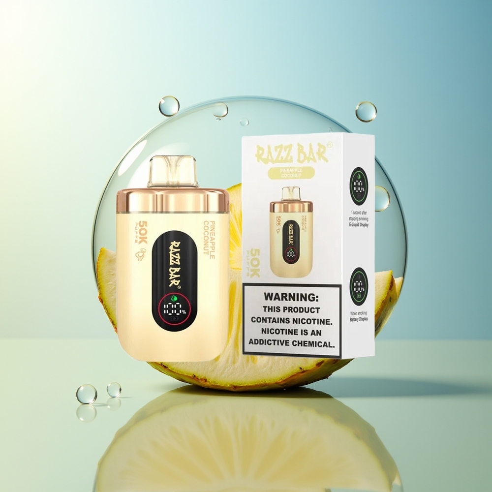 Razz Bar 50K Puff Dispositivo di Svapo Ananas Cocco Mesh 1.0 Ohm