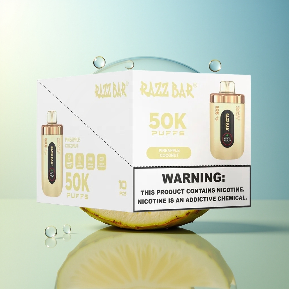 Razz Bar 50K Puff Dispositivo di Svapo Ananas Cocco Mesh 1.0 Ohm