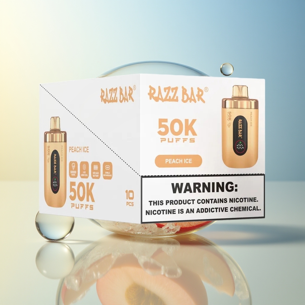Razz Bar 50K Puff Dispositivo di Vapo Ricaricabile Pesca Ghiaccio Mesh Coil