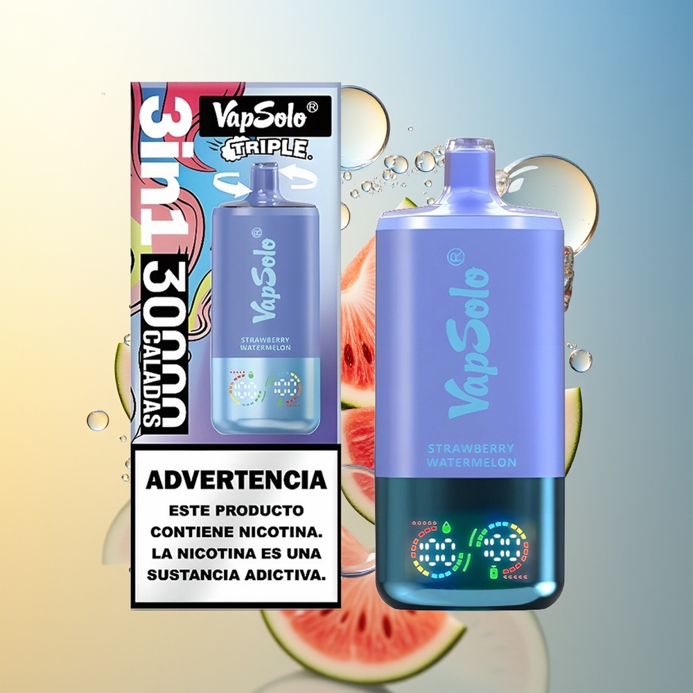 VapSolo Triple 30000 Puff Fragola Anguria & Mirtillo Ghiaccio Tipo-C 40ml