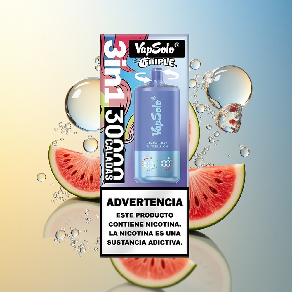 VapSolo Triple 30000 Puff Fragola Anguria & Mirtillo Ghiaccio Tipo-C 40ml