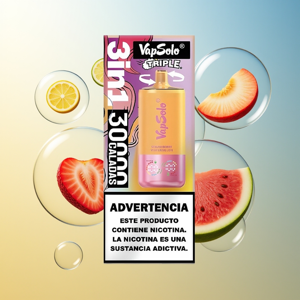 VapSolo Triple 30000 Puff Fragola Anguria & Pesca Limone 40ml