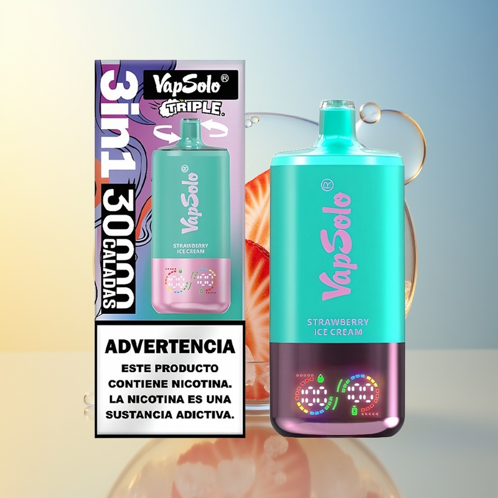 VapSolo Triple 30000 Puff Fragola Crema Gelato 40ml Type-C