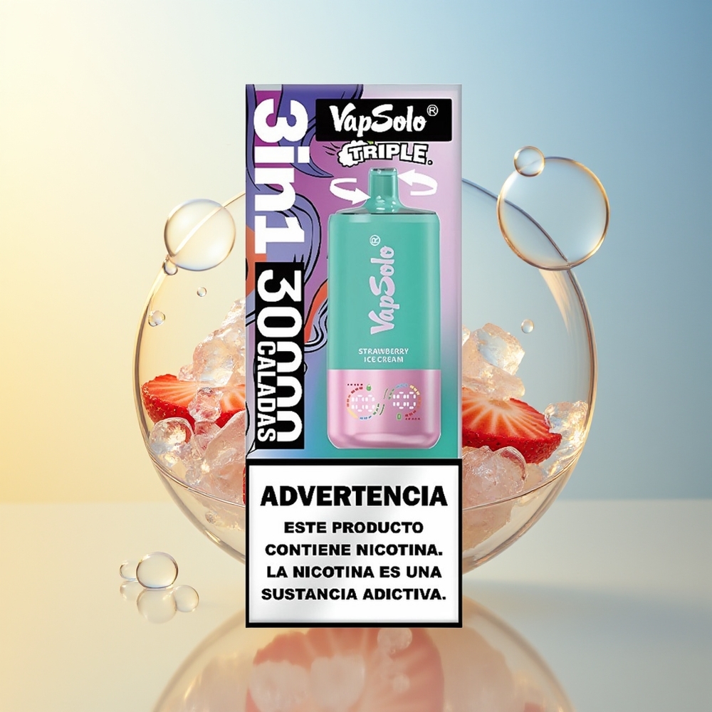 VapSolo Triple 30000 Puff Fragola Crema Gelato 40ml Type-C
