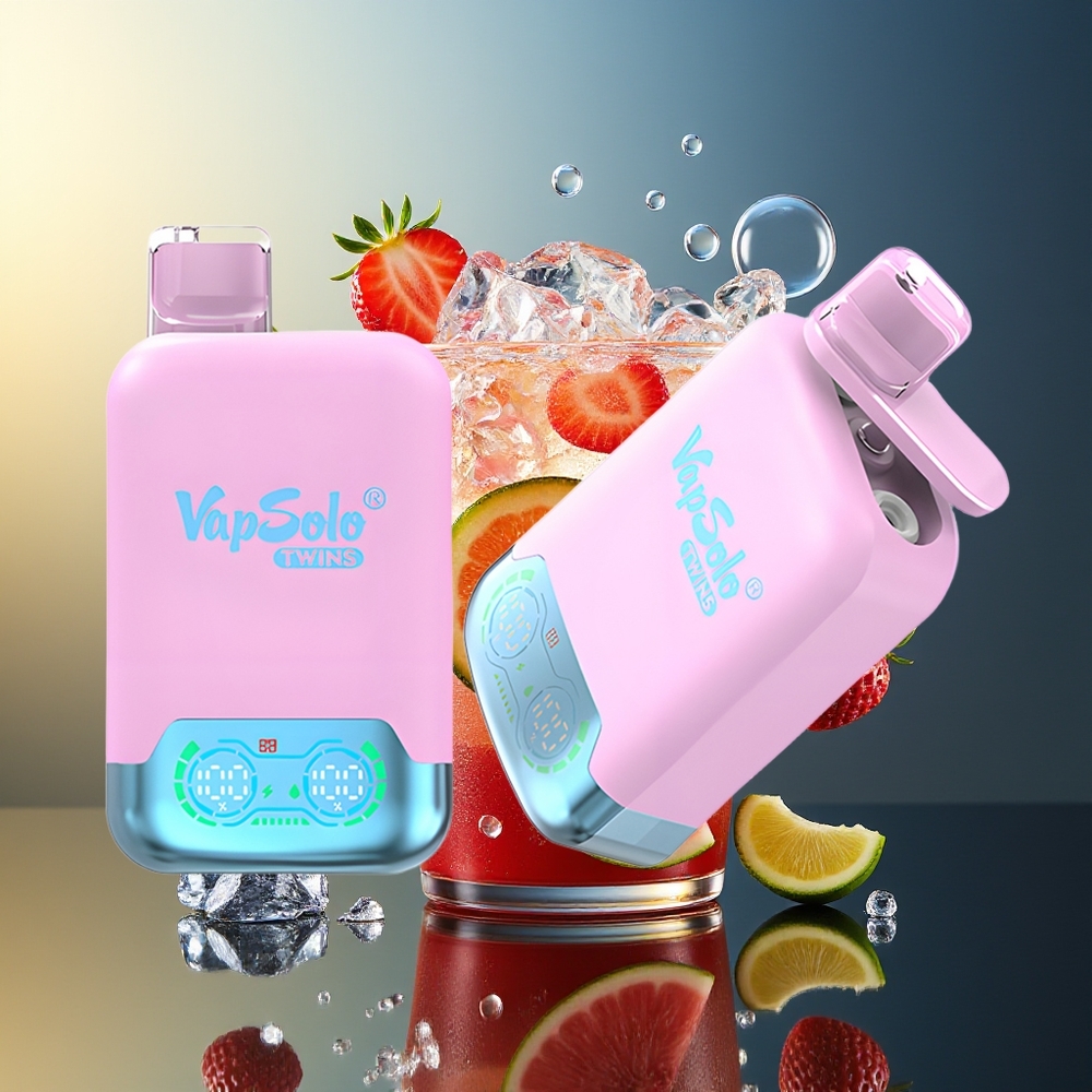 Vapsolo Twins 20000 Puff Ghiaccio Nero Frutto del Drago Fragola & Lampone Anguria Doppio Serbatoio Tipo-C