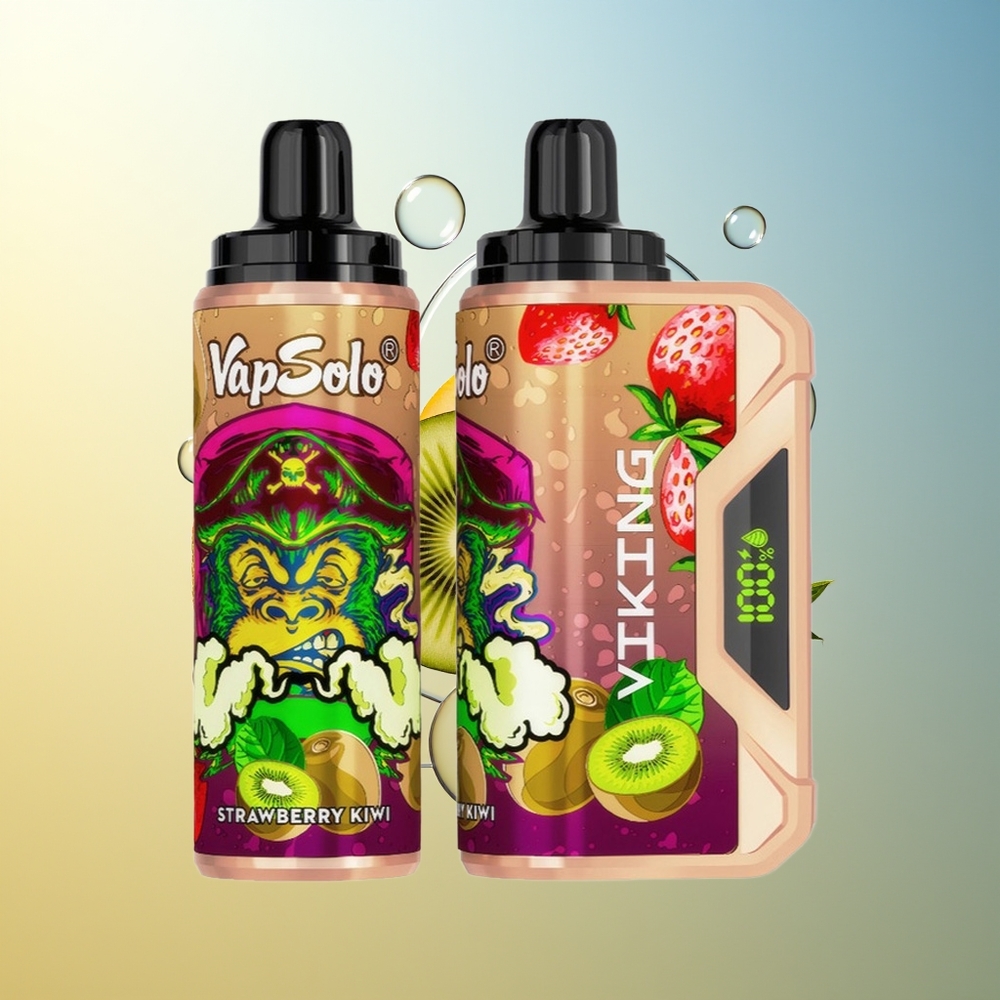 VapSolo VIKING 12000 Puff Disposable Vape Fragola Kiwi con Display LED e Porta Type-C